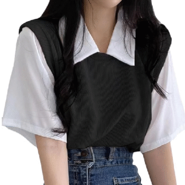 ユウックドレディース Tシャツ ポロシャツ 半袖 レイヤード カラー カットソー フェイクレイヤード
